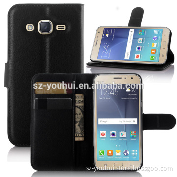 Factory Price Lichee Leather Pouch Wallet Case Folio Stand Cover for Samsung GALAXY J2 J200